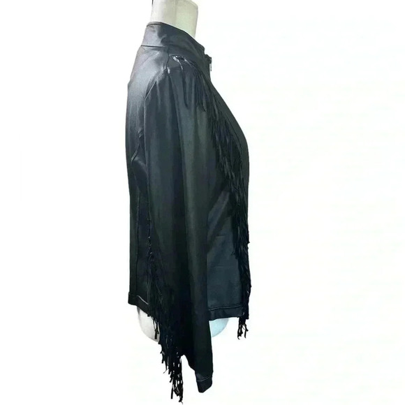 Mila & Milan Black Fringe Faux Leather Jacket Size Small - Picture 4 of 6